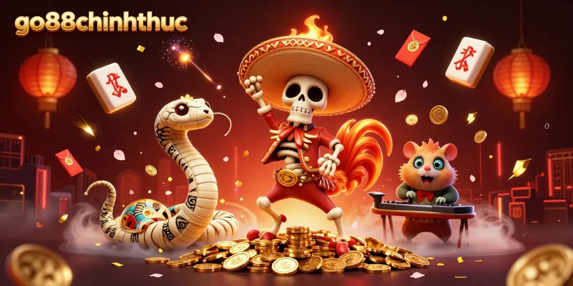 Experience thrills at go88chinhthuc with our vibrant casino illustration featuring unique characters and rich gaming elements.