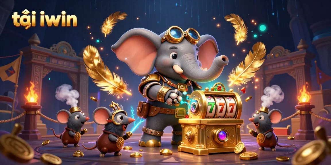 Engage in exciting gameplay with tải iwin featuring a steampunk elephant and vibrant slot elements.