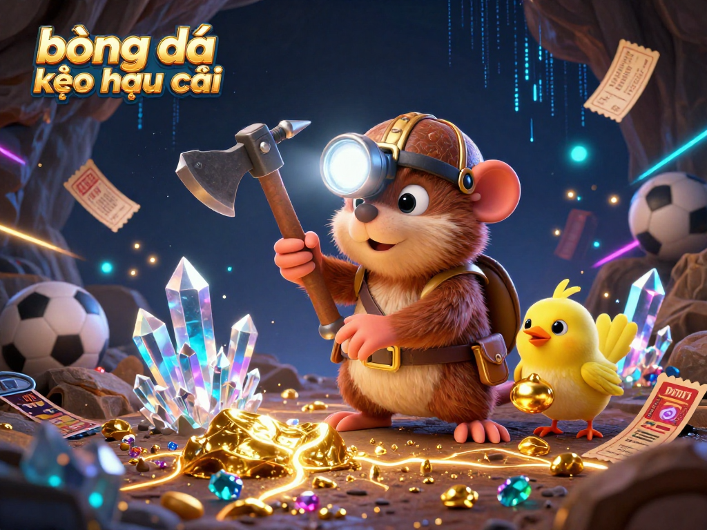 bóng đá kèo nhà cái sports betting illustration featuring a treasure hunter mole and canary in a dynamic mining scene.