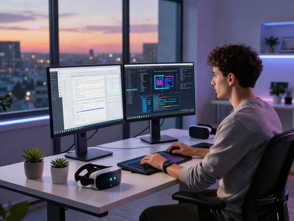 Inspiring work environment at https://rokok88.com.se showcasing software development, featuring multiple monitors and a modern workspace.