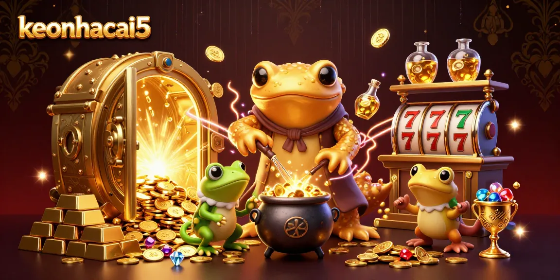 Experience the magic of keonhacai5 with a golden alchemist creating riches in a casino-themed scene.