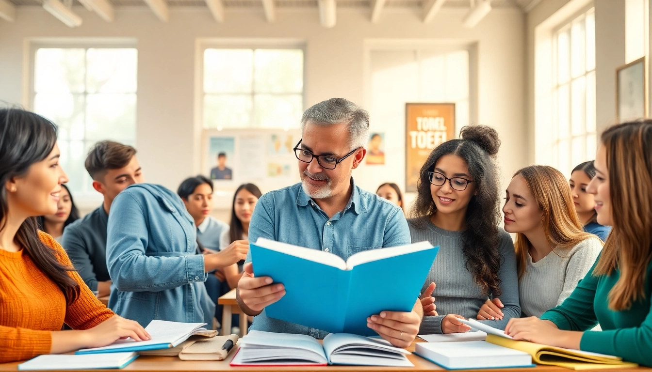 Provide TOEFL expert help in an engaging classroom atmosphere with diverse students participating.
