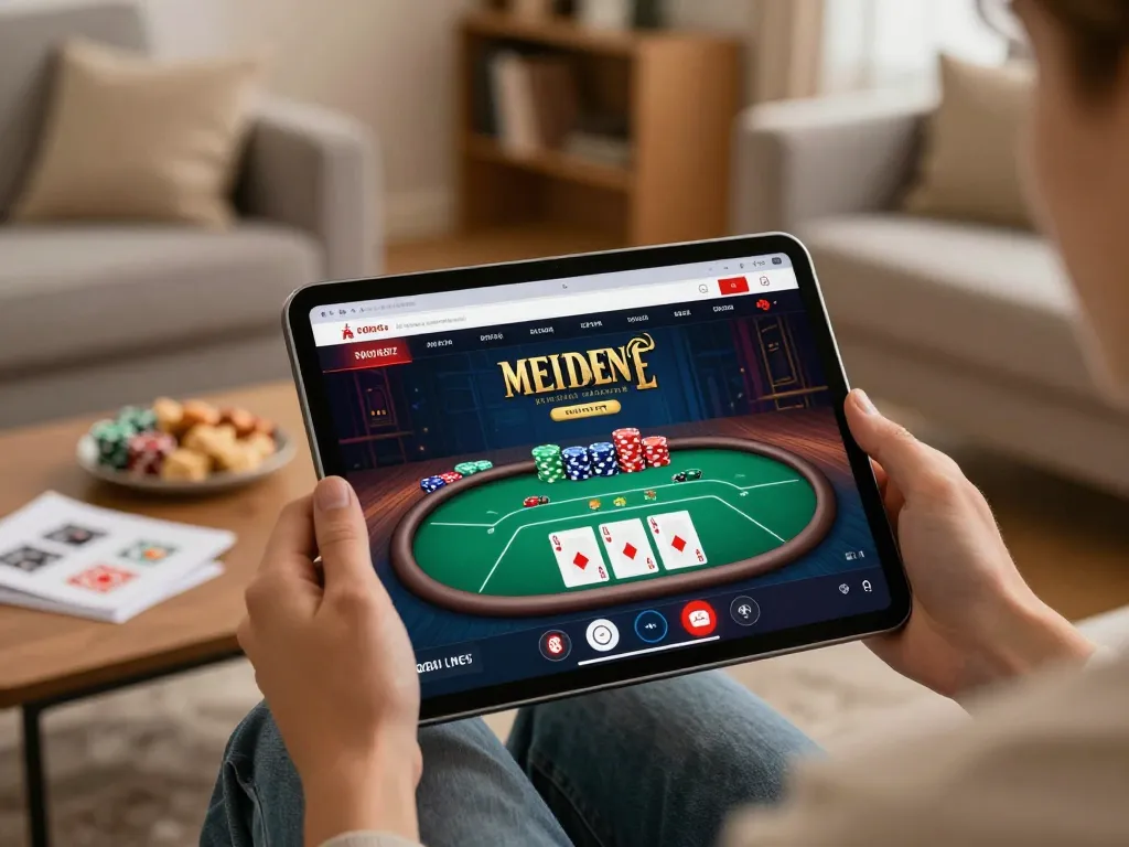 Engaged player enjoying NK88 online poker on a tablet in a cozy setting