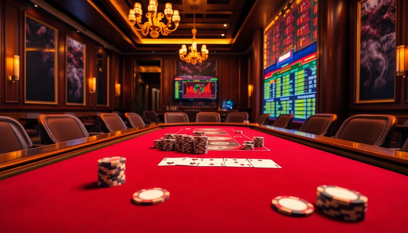Engaging poker table scene at Trang chủ F168 with vibrant chips and playing cards.