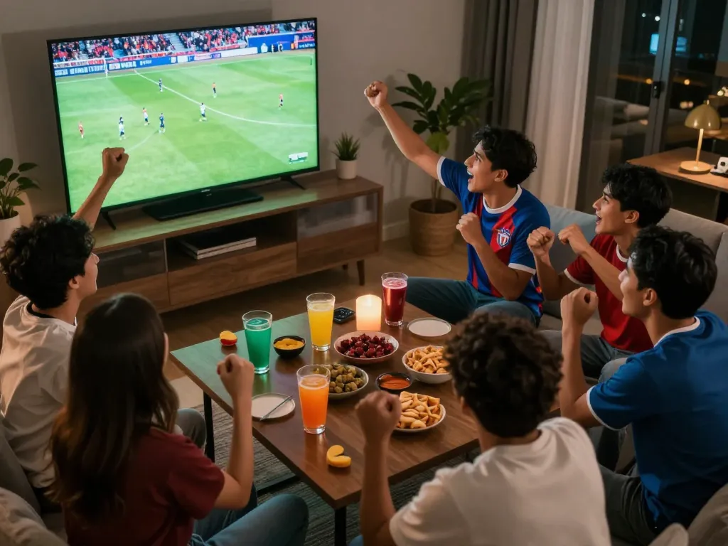 Socolive fans celebrating a live soccer match together during an exciting game night.