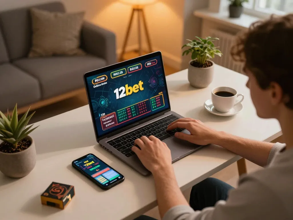 Tham gia cá cược thể thao trên 12bet bằng laptop và smartphone trong một văn phòng gia đình ấm cúng.