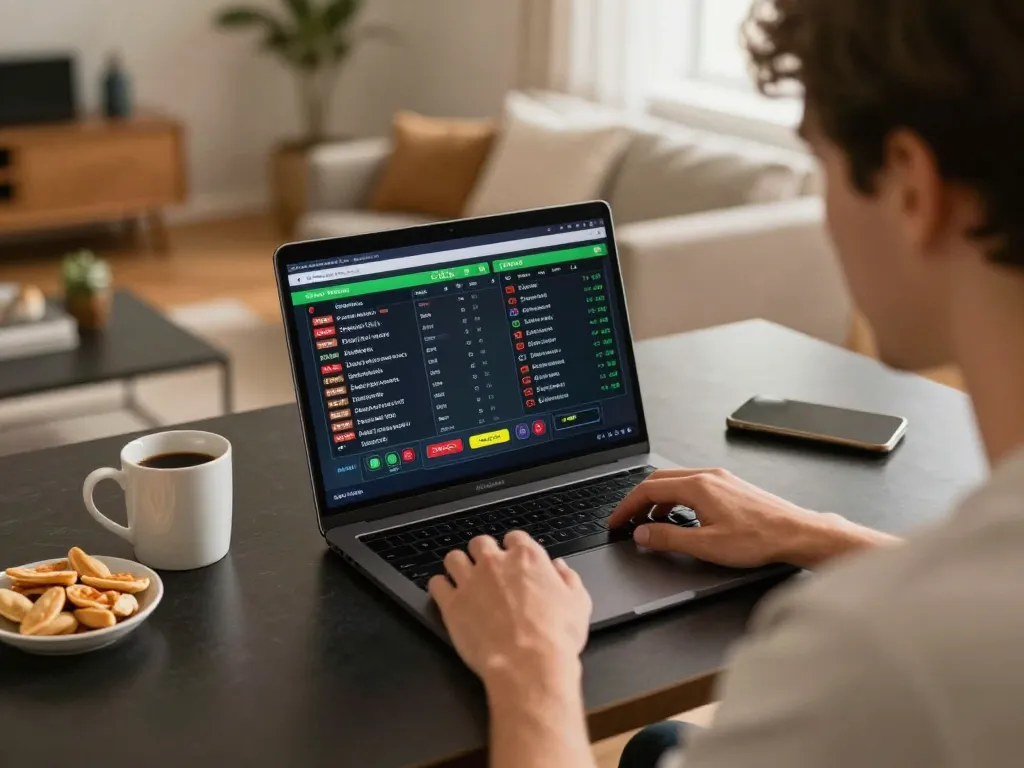 Player enjoying online betting with Oxbet on laptop in a cozy home setting