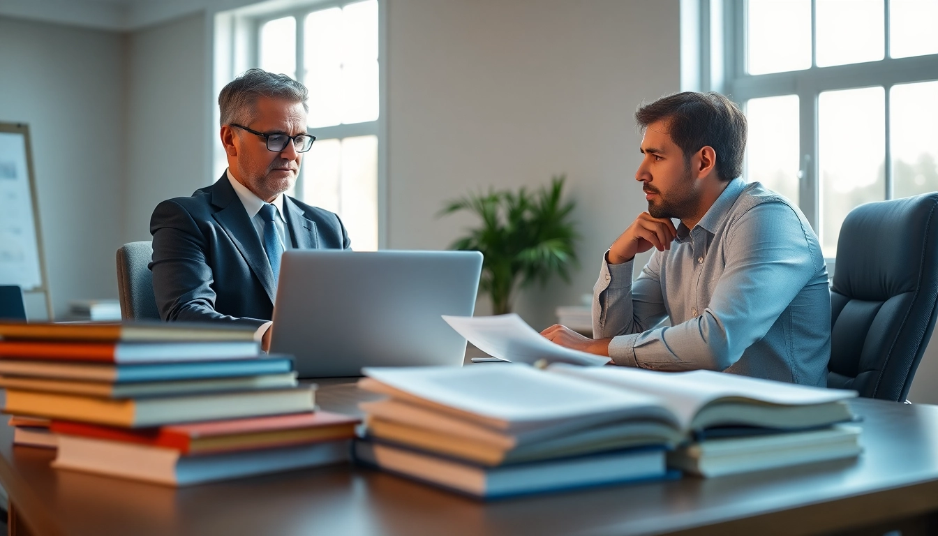 Empathetic Clearwater truck accident lawyer consulting a client in a legal office.