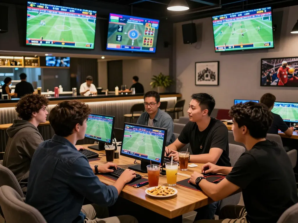 SBOBET betting excitement in modern lounge with friends discussing wagers