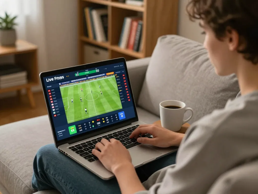Engaging in soi keo nha cai while analyzing odds on a laptop in a cozy home setting