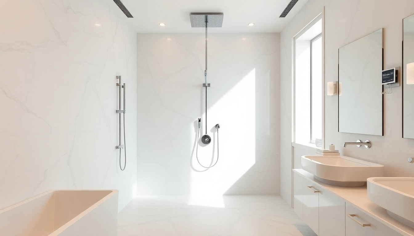 Experience elegant showers au with a stunning luxury bathroom design featuring modern fixtures.