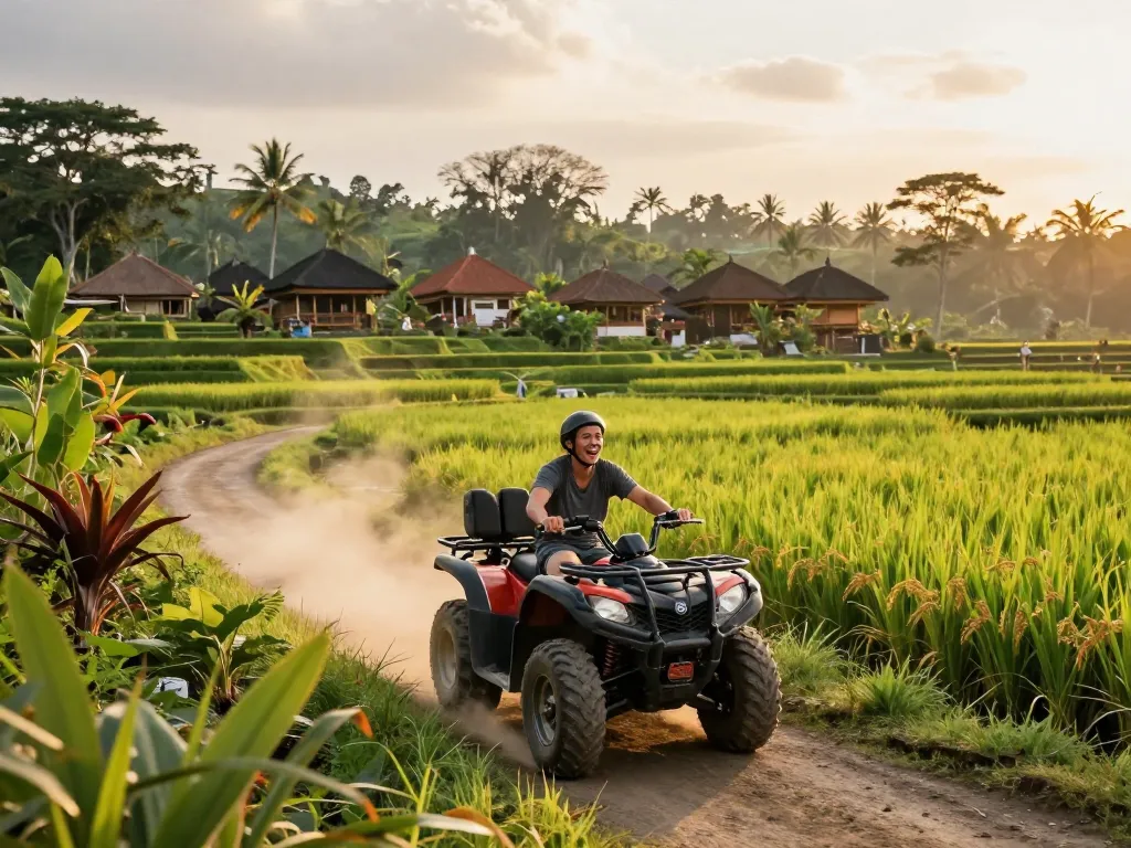 Search Bali tour packages featuring thrilling ATV ride through jungles and rice fields with stunning views.