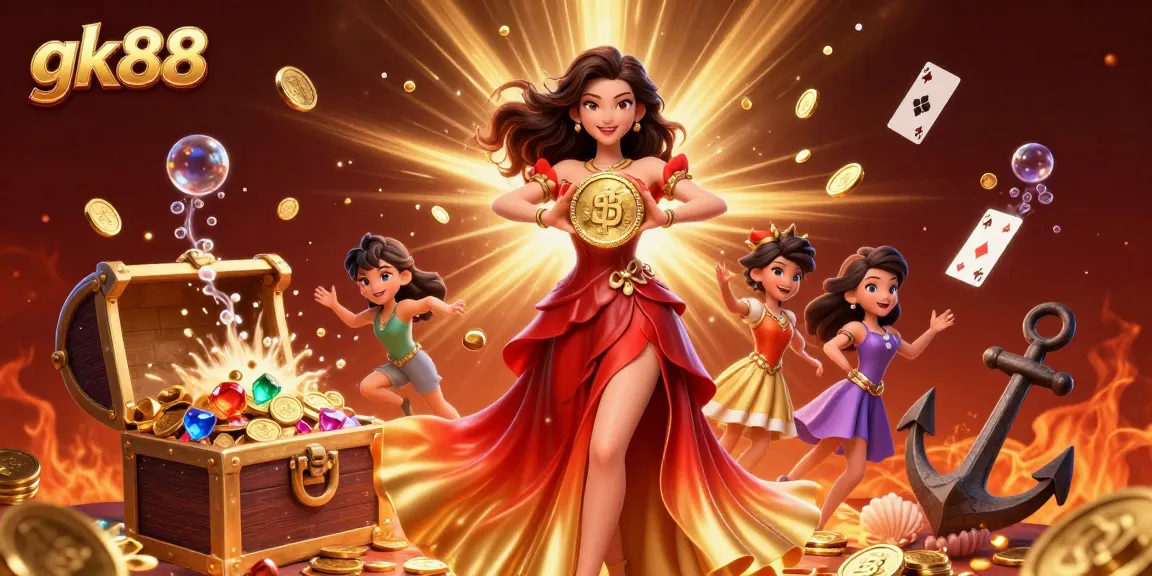 Engage with gk88 Casino's thrilling gaming action amid a captivating gold-themed illustration.