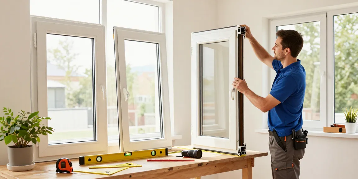 Installer measuring Steko plastic windows showcasing various profiles and types, emphasizing 191 quality standards in home renovation.