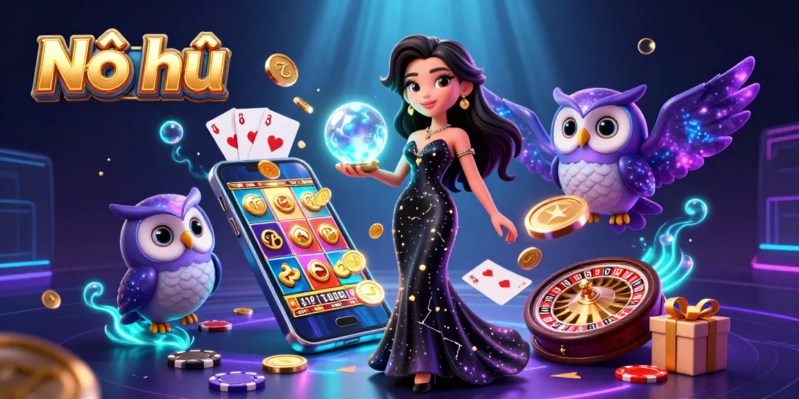 Nổ hũ players winning big with vibrant slot visuals, character energy, and captivating casino elements.