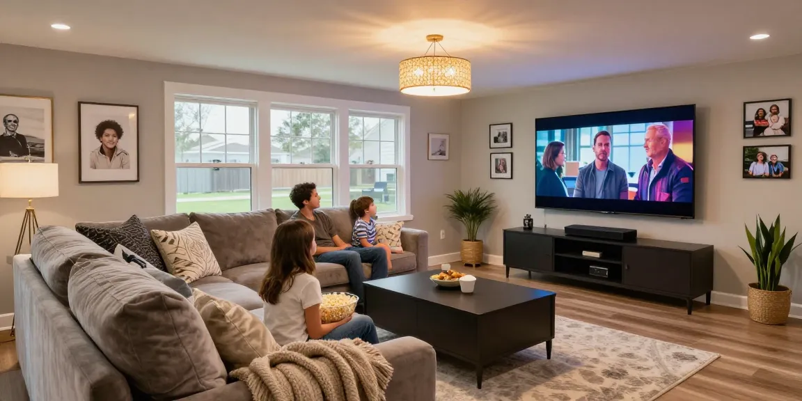 Relaxed family enjoying an Oakville basement renovation with modern decor and cozy atmosphere.