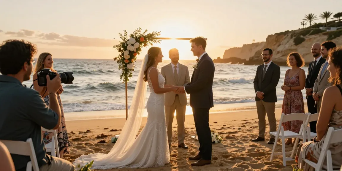 Couple exchanging vows on Algarve beach, captured moments showcasing raw emotions with dr 70