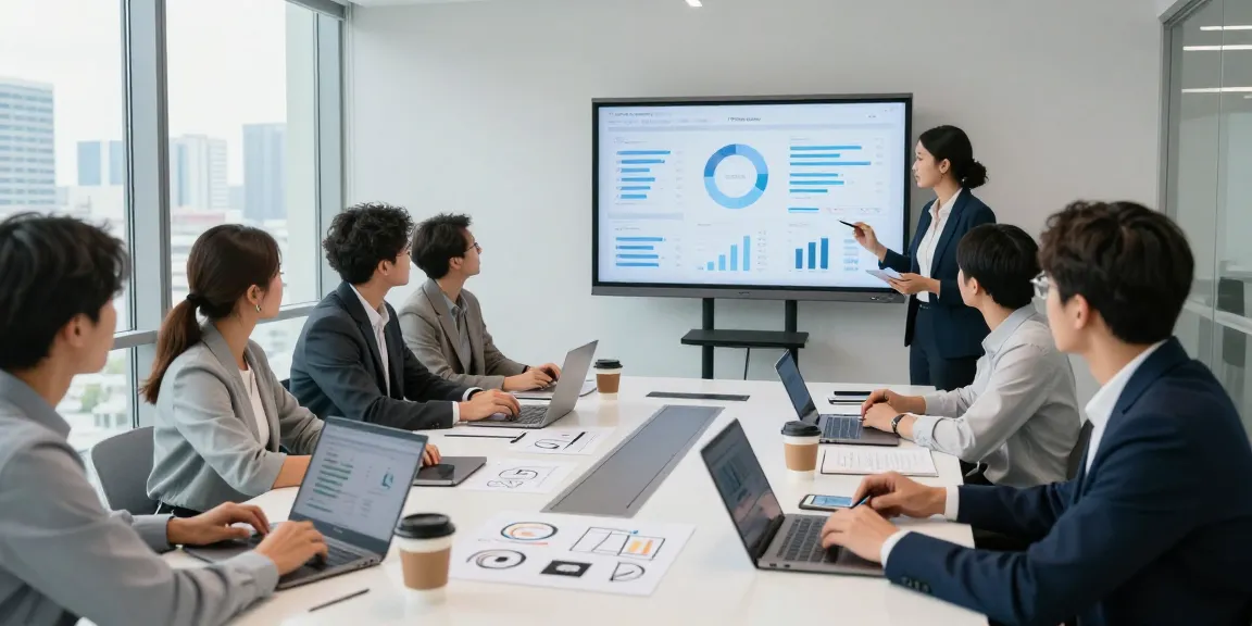 Engaging business strategy session at https://wwww.monkeygoals.com, showcasing teamwork and data-driven discussions.