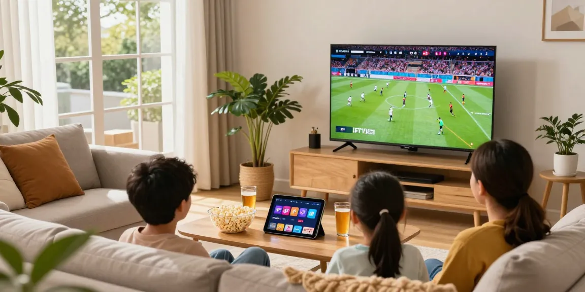 Enjoying live sports through iptv nederland - iptv abonnement in a cozy family setting.